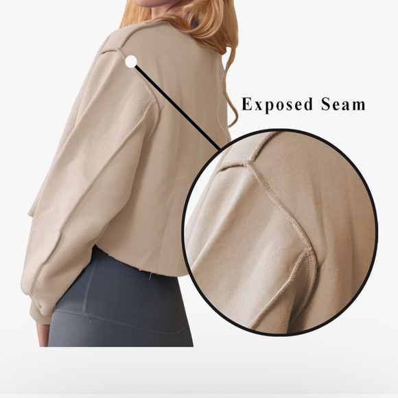 Stylish Tan Cropped Sweatshirt - Picture 3 of 4